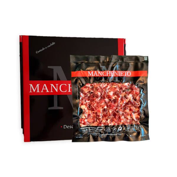 Caja de 15 sobres de 250 gramos de tacos de Jamón Manchenieto